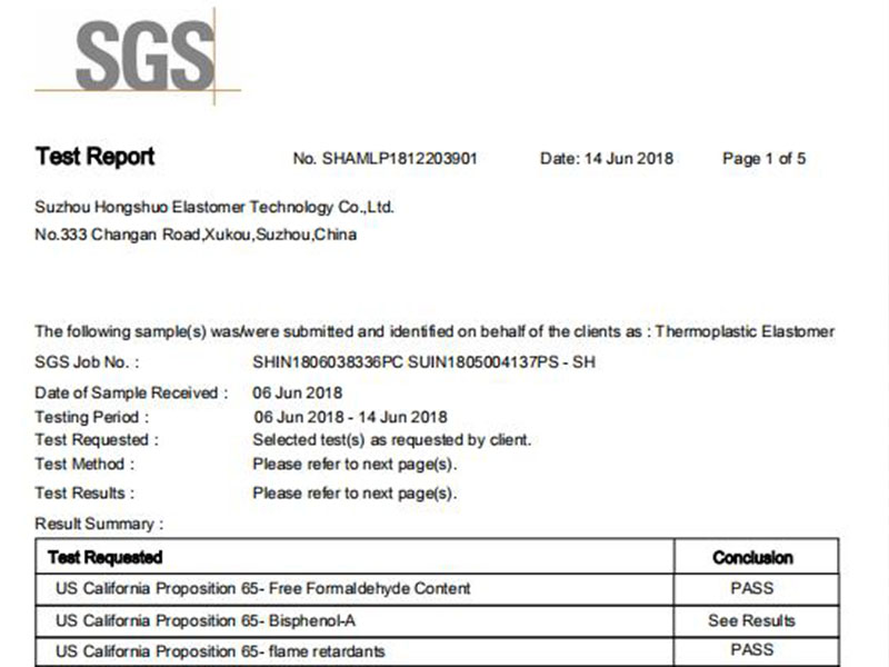 TPEs from Suzhou Hongshuo meet requirements of Prop 65