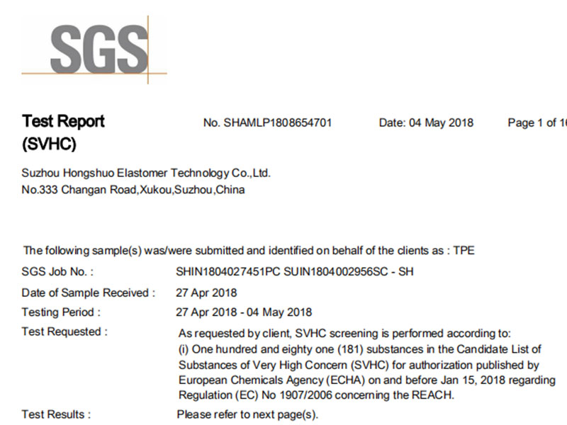 Suzhou Honghsuo TPEs comply with REACH